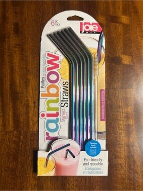🌟 3/$30 New! Joie Iridescent Rainbow Stainless Steel Bent Straws